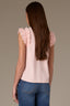 Whisper Pink Embroidered Double Ruffle Cap Sleeve Scallop Edge Mixed Media Scoop Neck Surplus Hem Knit Top
