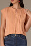 Autumn Sunset Extended Shoulder Cap Sleeve Crochet Trip Button Front Pleated Back Mixed Media Stand Collar Woven Top