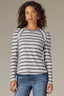 Heather Grey Navy Long Puff Sleeve Scoop Neck Stripe Blocked Print Knit Top