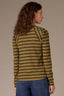 Olive Black Long Puff Sleeve Scoop Neck Stripe Blocked Print Knit Top