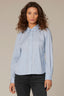Light Blue Navy Long Cuff Band Sleeve Collar Neck Button Down Pinstripe Print Hi-Low Woven Shirt