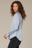 Light Blue Navy Long Cuff Band Sleeve Collar Neck Button Down Pinstripe Print Hi-Low Woven Shirt