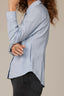 Light Blue Navy Long Cuff Band Sleeve Collar Neck Button Down Pinstripe Print Hi-Low Woven Shirt
