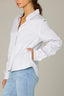 Grey White Long Cuff Band Sleeve Collar Neck Button Down Pinstripe Print Hi-Low Woven Shirt