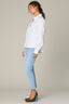 Grey White Long Cuff Band Sleeve Collar Neck Button Down Pinstripe Print Hi-Low Woven Shirt