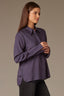 Blue Charcoal Long Button French Cuff Sleeve Collar Neck Hidden Placket Button Down Split Hi-Low Woven Shirt