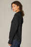 Black Long Button French Cuff Sleeve Collar Neck Hidden Placket Button Down Split Hi-Low Petite Woven Shirt