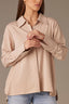 Champagne Long Button French Cuff Sleeve Collar Neck Hidden Placket Button Down Split Hi-Low Woven Shirt