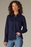 Navy Long Button French Cuff Sleeve Collar Neck Hidden Placket Button Down Split Hi-Low Woven Shirt