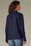 Navy Long Button French Cuff Sleeve Collar Neck Hidden Placket Button Down Split Hi-Low Woven Shirt