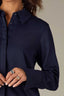 Navy Long Button French Cuff Sleeve Collar Neck Hidden Placket Button Down Split Hi-Low Woven Shirt