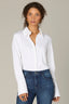 Off White Long Button French Cuff Sleeve Collar Neck Hidden Placket Button Down Split Hi-Low Petite Woven Shirt