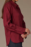 Wine Long Button French Cuff Sleeve Collar Neck Hidden Placket Button Down Split Hi-Low Woven Shirt