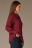 Wine Long Button French Cuff Sleeve Collar Neck Hidden Placket Button Down Split Hi-Low Woven Shirt