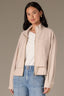 Vanilla Cream Long Drop Shoulder Sleeve Zip Front Mock Neck Double Layer Back Vent Patch Pocket Cinched Hem Woven Bomber Jacket