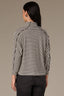 Black Off White Stripe Three Quarter Dolman Sleeve Mock Neck Stripe Print Hi-Low Hem Knit Top