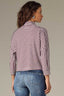 Wild Plum Off White Stripe Three Quarter Dolman Sleeve Mock Neck Stripe Print Hi-Low Hem Knit Top