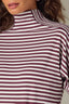 Wild Plum Off White Stripe Three Quarter Dolman Sleeve Mock Neck Stripe Print Hi-Low Hem Knit Top