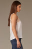 Winter White Sleeveless Lace Yoke Scallop Edge Keyhole Back Round Neck Woven Tank Top
