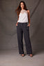 Winter White Sleeveless Lace Yoke Scallop Edge Keyhole Back Round Neck Woven Tank Top