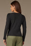Black Multi Long Puff Sleeve Crew Neck Embroidered Speckled Thermal Knit Top