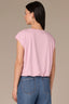 Dusty Orchid Extended Double Pleated Shoulder Sleeve Scoop Neck Embroidered Logo Cased Bubble Hem Knit Top