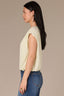 Neon Lime Extended Double Pleated Shoulder Sleeve Scoop Neck Embroidered Logo Cased Bubble Hem Knit Top