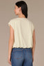 Neon Lime Extended Double Pleated Shoulder Sleeve Scoop Neck Embroidered Logo Cased Bubble Hem Knit Top