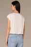 Off White Extended Double Pleated Shoulder Sleeve Scoop Neck Embroidered Logo Cased Bubble Hem Knit Top