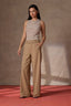 Hazelnut Cream Skyrise Extended Tab Faux Back Pocket Side Panel Wide Leg Contour Shape Technology Trouser Pant