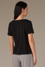 Black Short Sleeve Scoop Neck Raw Edge Detailing Twist Front Knit Top