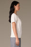 Off White Short Sleeve Scoop Neck Raw Edge Detailing Twist Front Knit Top