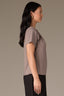 Oyster Mushroom Short Sleeve Scoop Neck Raw Edge Detailing Twist Front Knit Top