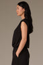 Black Sleeveless Pleated Drop Shoulder Studded Round Neck Bubble Hem Knit Top