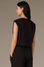 Black Sleeveless Pleated Drop Shoulder Studded Round Neck Bubble Hem Knit Top
