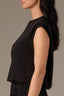 Black Sleeveless Pleated Drop Shoulder Studded Round Neck Bubble Hem Knit Top
