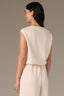 Blanched Almond Sleeveless Pleated Drop Shoulder Studded Round Neck Bubble Hem Knit Top