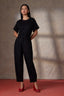 Black Skyrise Pleated Hem Faux Back Pocket Contour Shape Technology Barrel Leg Trouser