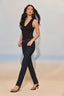 Black Sleeveless Rounded V-Neck Ribbed Surplus Hem Knit Top
