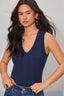 Navy Sleeveless Rounded V-Neck Ribbed Surplus Hem Knit Top
