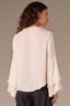 Antique Cloth Long Romantic Double Ruffle Flutter Sleeve Split V-Neck Button Keyhole Front Center Seam Placket Round Hem Woven Top