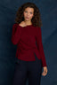Garnet Long Sleeve Scoop Neck Waist Twist Asymmetrical Slit Hem Knit Top