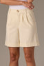 Frosty Lemon Skyrise Fixed Wide Cuff Faux Back Pocket Pleated Front Contour Shape Technology Trouser Short