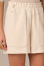 Blanched Almond Skyrise Elastic Paper Bag Pull On Waist Adjustable Pull Cord V-Yoke Seaming Side Slit Petite Short
