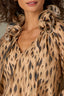 Caramel Latte Animal Print Long French Cuff Sleeve Babylock Wire Edge Curled Collar Split Neck Self Tie Pleated Woven Top