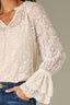 Blanched Almond Long Cinched Double Flounce Sleeve Ruffle Edge V-Neck Floral Lace Scallop Tank Top Layer Woven Top
