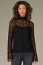 Black Long Bell Sleeve Turtle Neck Scallop Edge Sheer Mesh Tank Top Layer Knit Top