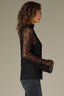 Black Long Bell Sleeve Turtle Neck Scallop Edge Sheer Mesh Tank Top Layer Knit Top