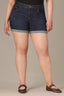 Indigo Denim Contour Shape Technology Mid-Rise Cuffed Hem Sweetheart Yoke Plus Size Short