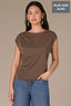 Oyster Mushroom Extended Double Pleated Shoulder Sleeve Scoop Neck Embroidered Logo Cased Bubble Hem Plus Size Knit Top